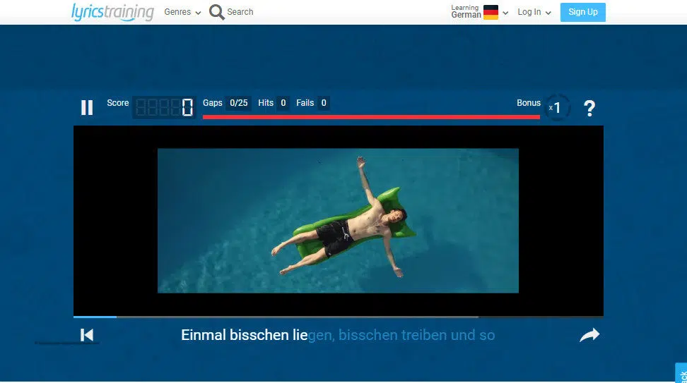 لقطة من موقع lyricstraining